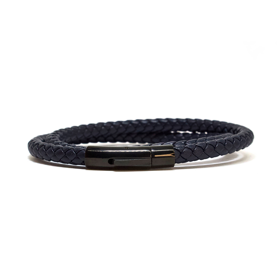 Luenzo Navy Double Wrap Genuine Leather Bracelet