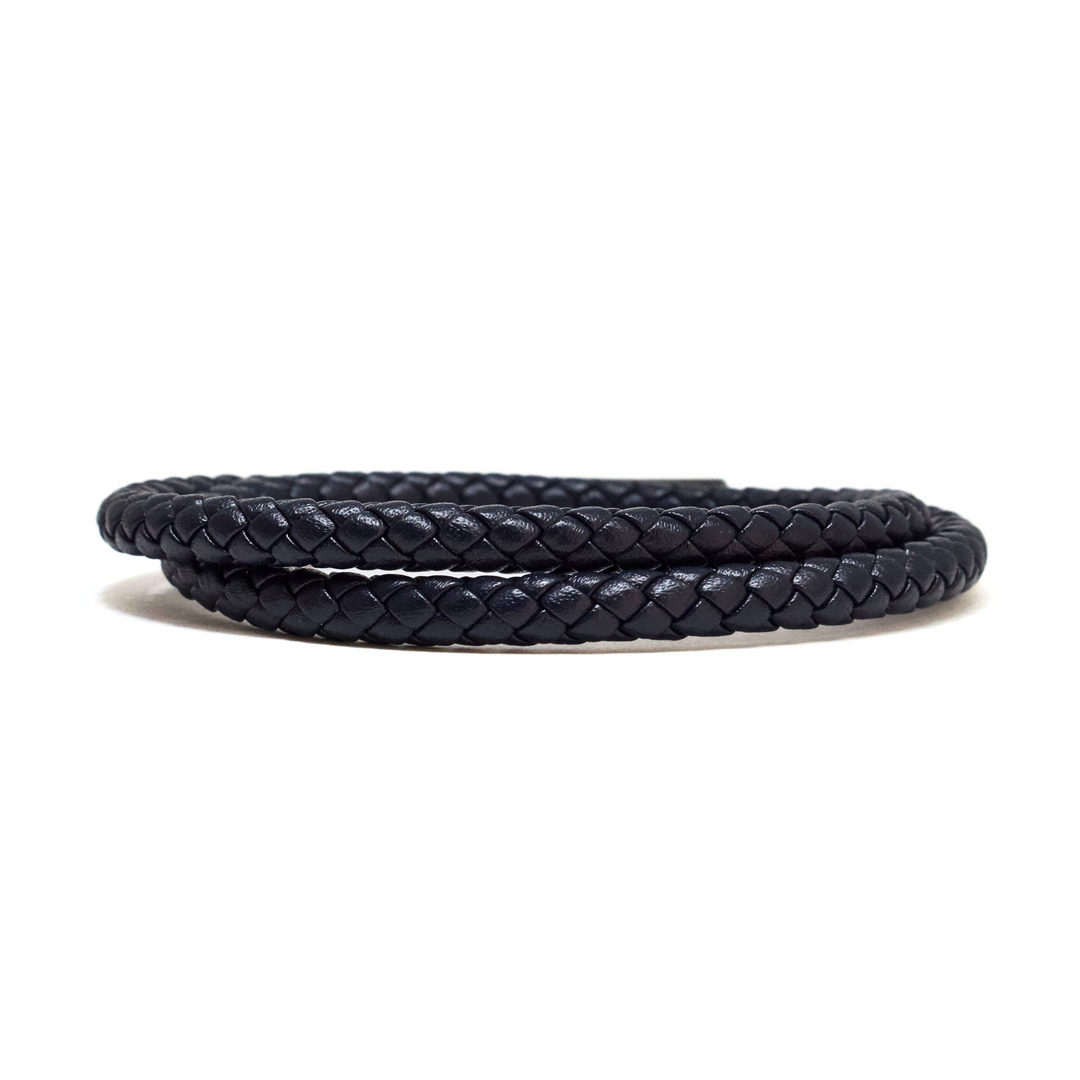 Luenzo Navy Double Wrap Genuine Leather Bracelet