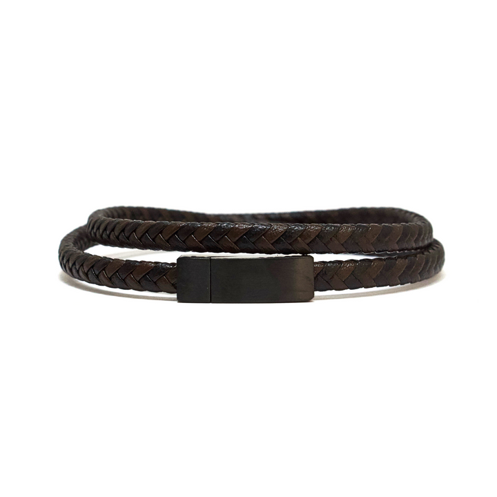 Luenzo Black & Brown Double Wrap Genuine Leather Bracelet