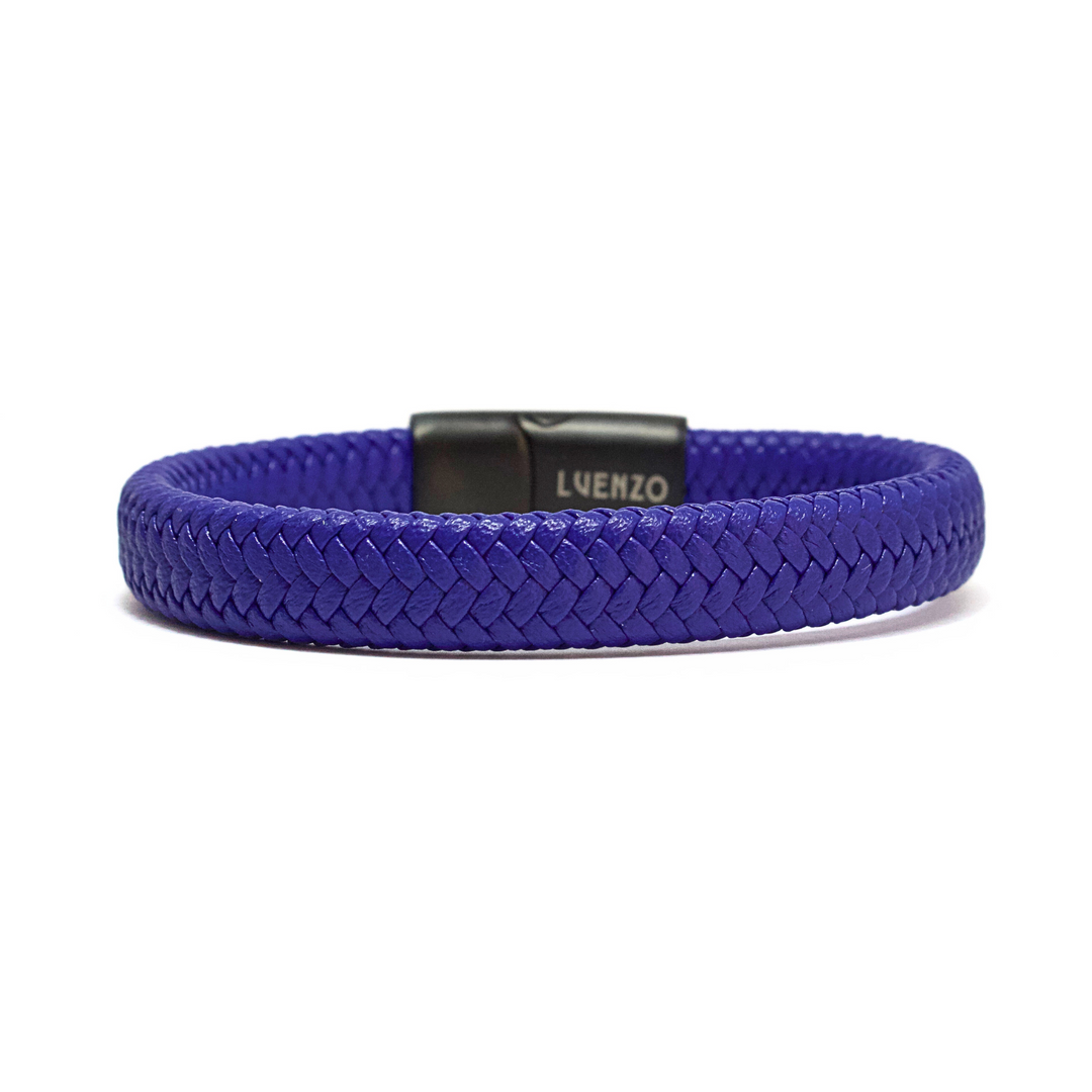 Luenzo Electric Blue Thick Genuine Leather Bracelet