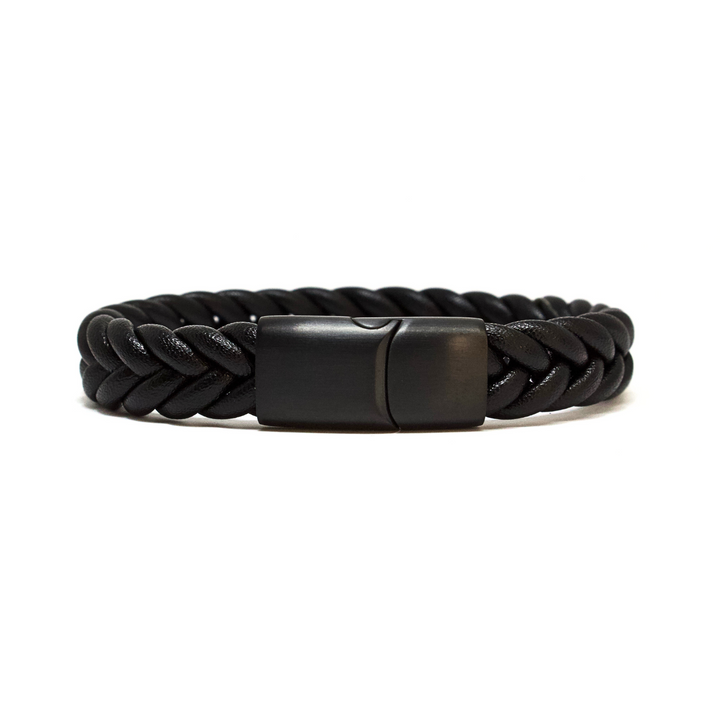 Luenzo Black Chevron Genuine Leather Bracelet