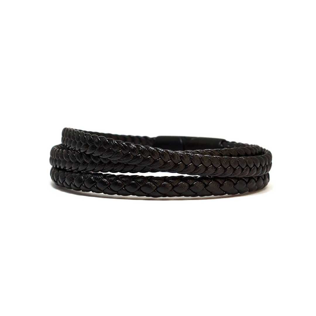 Luenzo Black Triple Wrap Genuine Leather Bracelet