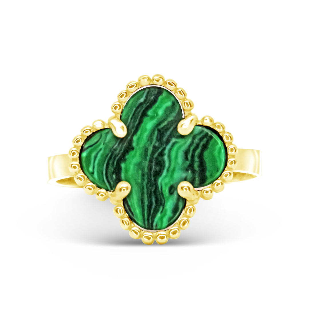 Trèfle Ring with Malachite Inlay
